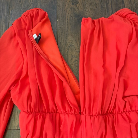 Miss Layered Red Orange Flare Long Sleeve V Neck A Line Dress Women’s Medium - Picture 5 of 7